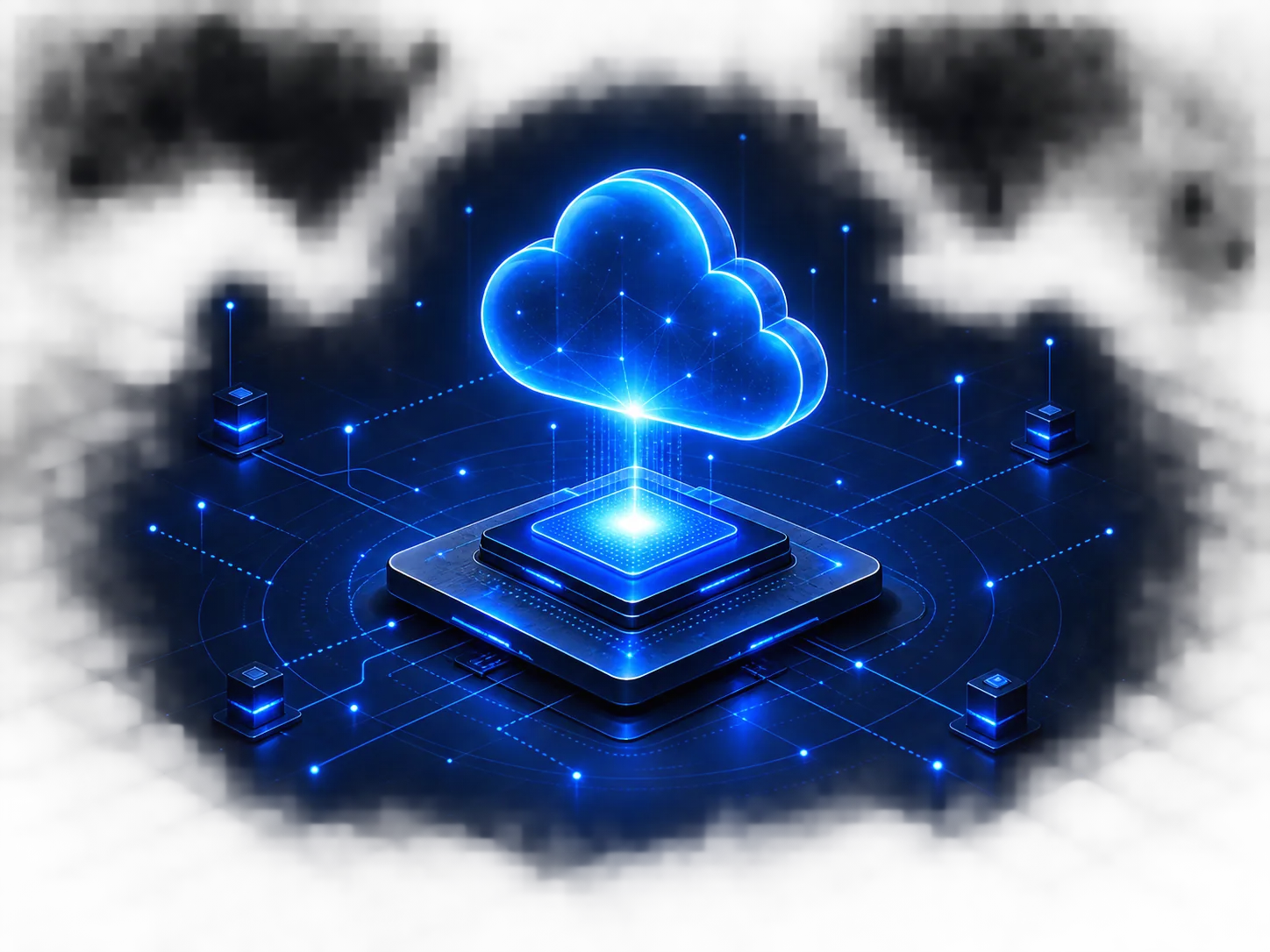 Cloud infrastructure built on a glowing digital foundation